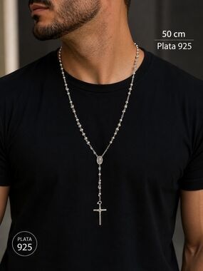 Sterling Silver Rosary Necklace - Silver